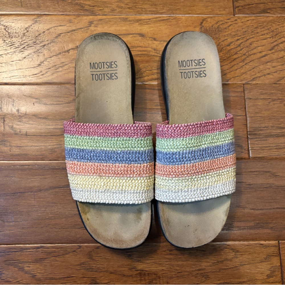 Mootsies Tootsies Rainbow Striped Woven Slide Sandals
